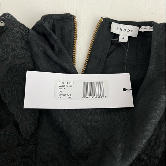 Rhode Varja Linen Puff Sleeve Organza Lace Trim Mini Dress Size 4 NWT Black - Picture 6 of 8